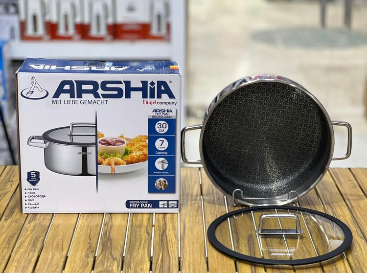تابه دو دسته استیل کف لیزری سایز 30عرشیا ARSHIA مدل SS050-3342