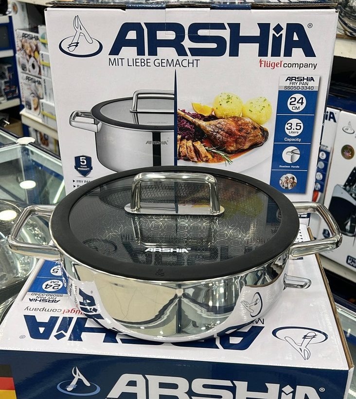 تابه دو دسته استیل کف لیزری سایز 24عرشیا ARSHIA مدل SS050-3340