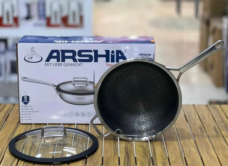 تابه ووک تک دسته استیل کف لیزری سایز 30عرشیا ARSHIA مدل ss050-3168