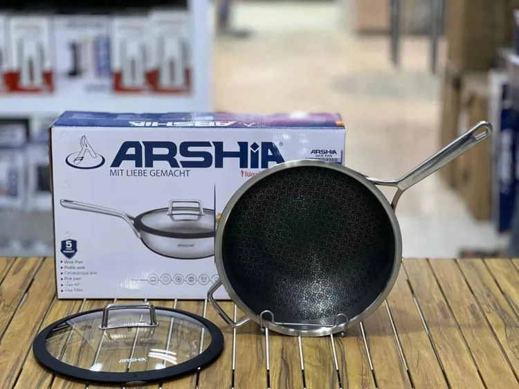 تابه ووک تک دسته استیل کف لیزری سایز 26 عرشیا ARSHIA مدل ss050-3167