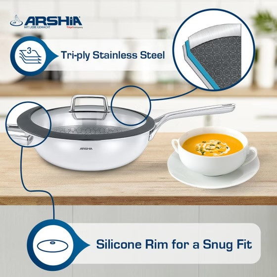 سرویس قابلمه 9 پارچه استیل کف لیزری عرشیا ARSHIA مدل SS050-3543