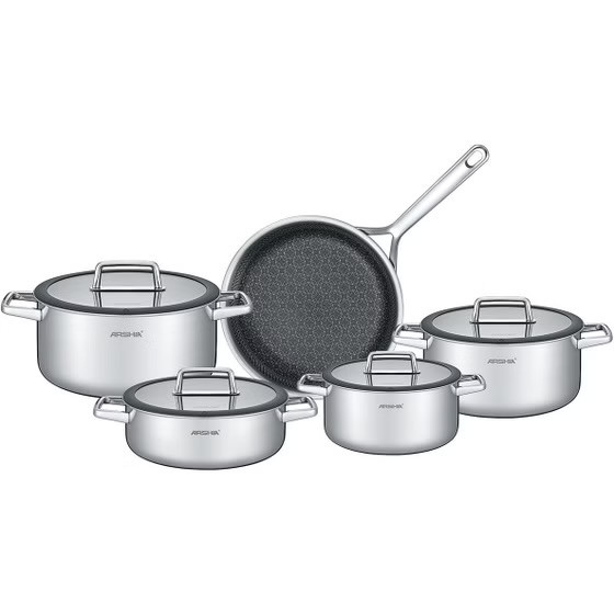 سرویس قابلمه 9 پارچه استیل کف لیزری عرشیا ARSHIA مدل SS050-3543