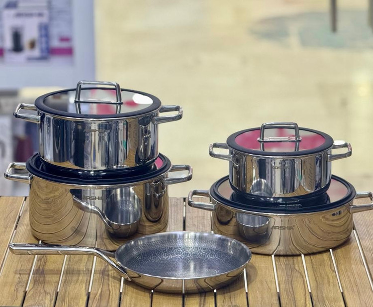 سرویس قابلمه 9 پارچه استیل کف لیزری عرشیا ARSHIA مدل SS050-3543