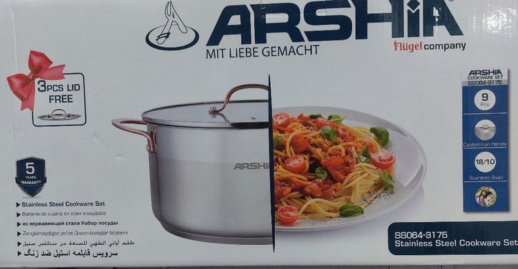 سرویس قابلمه 9پارچه استیل دسته رزگلد عرشیا ARSHIA مدل SS064 - 3175