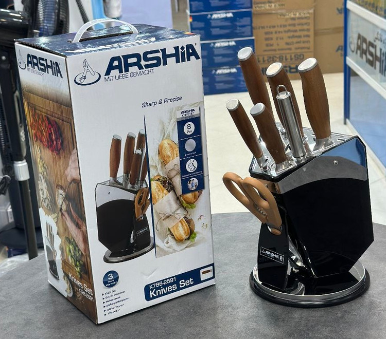 سرویس چاقو 8 تکه دسته چوبی طبیعی عرشیا ARSHIA مدل K786 - 2591