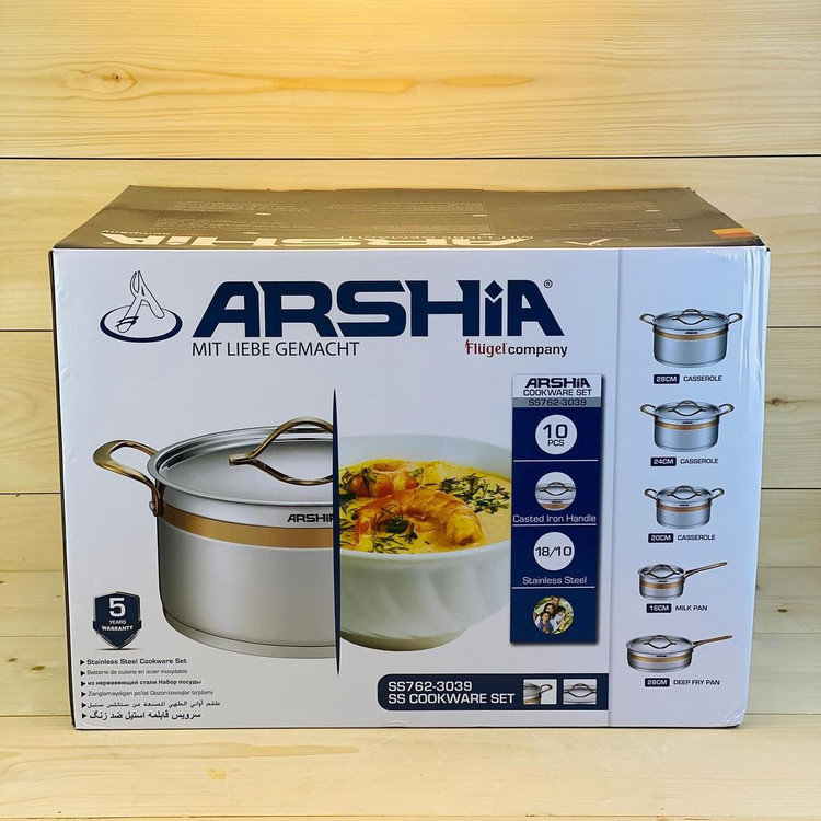 سرویس قابلمه استیل 10 تکه دور طلایی عرشیا ARSHIA مدل SS762 - 3039