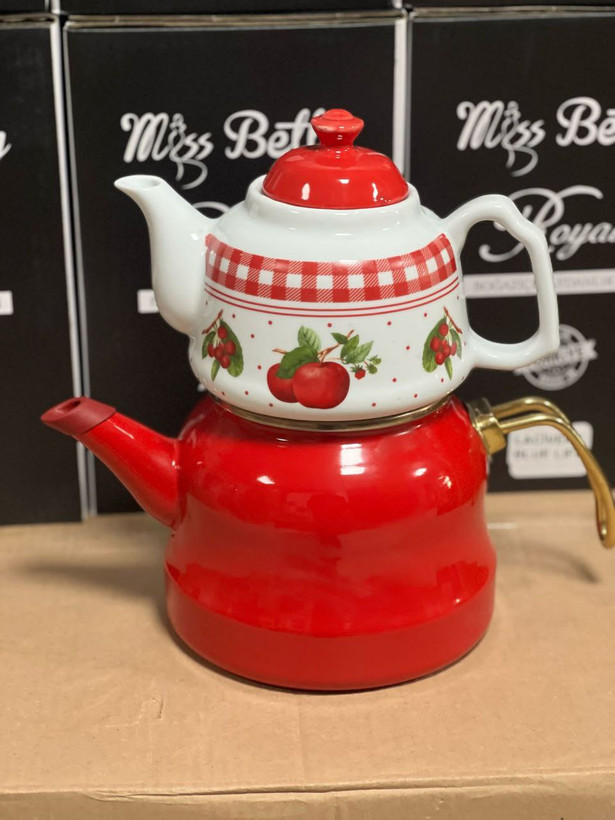 کتری لعابی با قوری چینی برند MISS BETTY