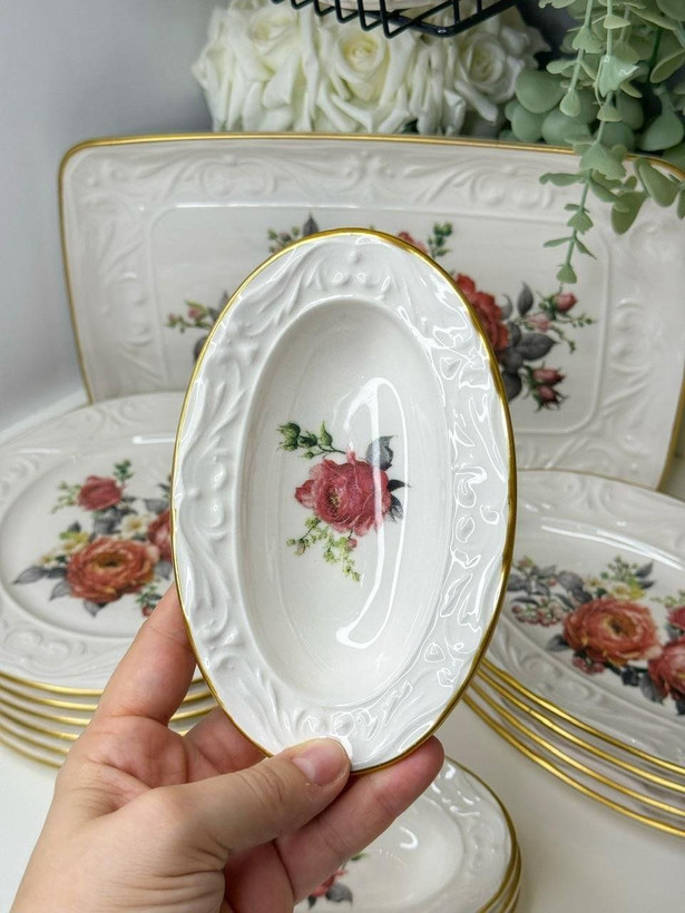 سرویس عصرانه خوری گل برجسته 15 پارچه برند GÖNÜL