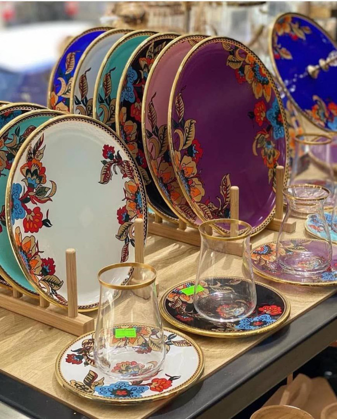 ست عصرانه خوری 6 رنگ طرح Lorena Asorti ( لورنا آسورتی ) برند Glore Glass
