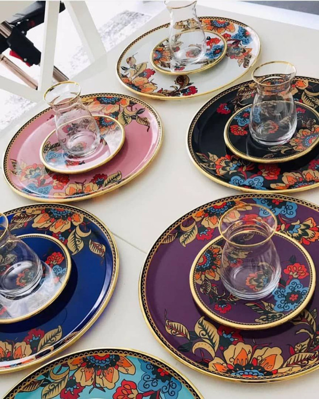 ست عصرانه خوری 6 رنگ طرح Lorena Asorti ( لورنا آسورتی ) برند Glore Glass