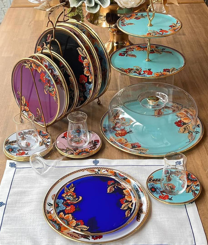 ست عصرانه خوری 6 رنگ طرح Lorena Asorti ( لورنا آسورتی ) برند Glore Glass