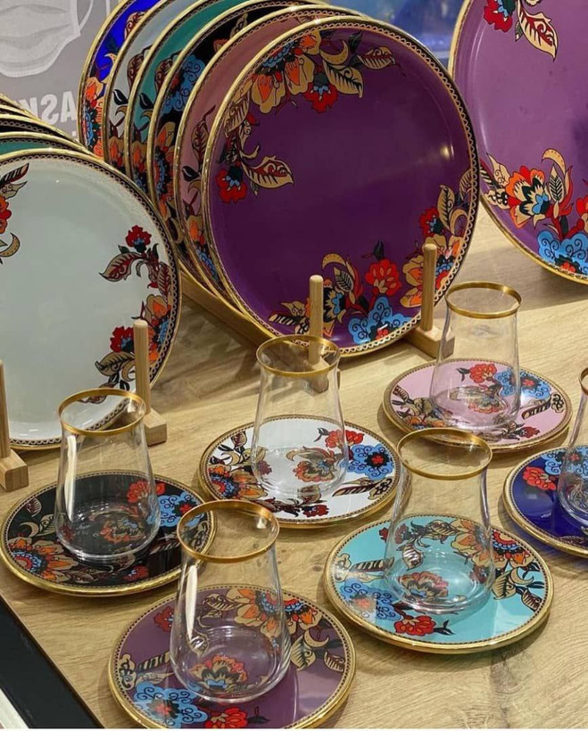ست عصرانه خوری 6 رنگ طرح Lorena Asorti ( لورنا آسورتی ) برند Glore Glass