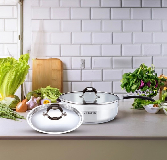 ماهیتابه تک دسته استیل دو درب 28 سانت عرشیا ARSHIA مدل SS478-3085