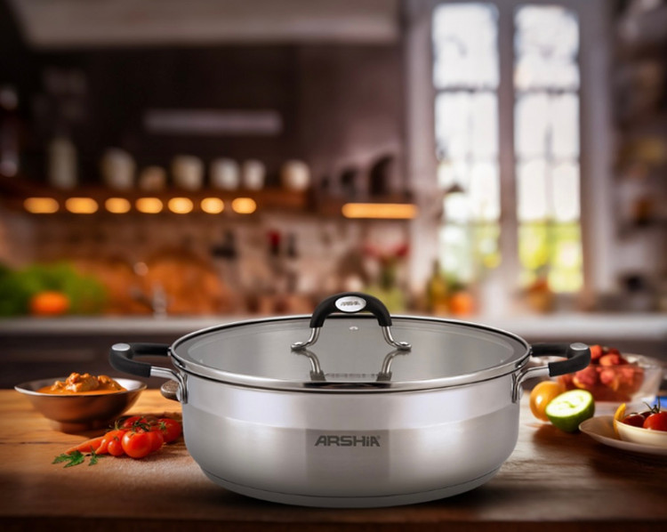 ماهیتابه استیل دو دسته دو درب 24 سانت عرشیا ARSHIA مدل SS478-3723