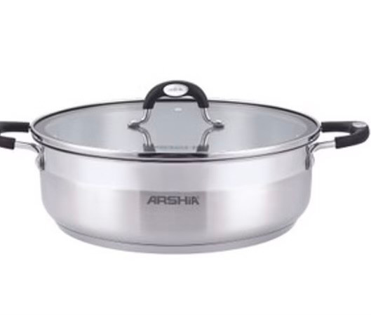 ماهیتابه استیل دو دسته دو درب 28 سانت استیل عرشیا ARSHIA مدل SS478-3086