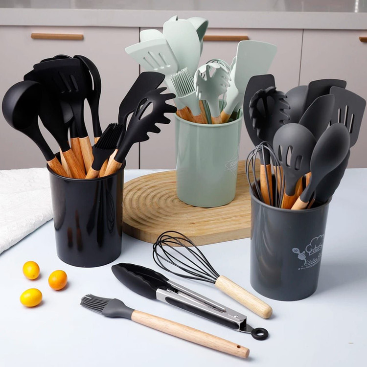 ست کفگیر ملاقه سیلیکونی 12 پارچه برند KITCHEN SIT