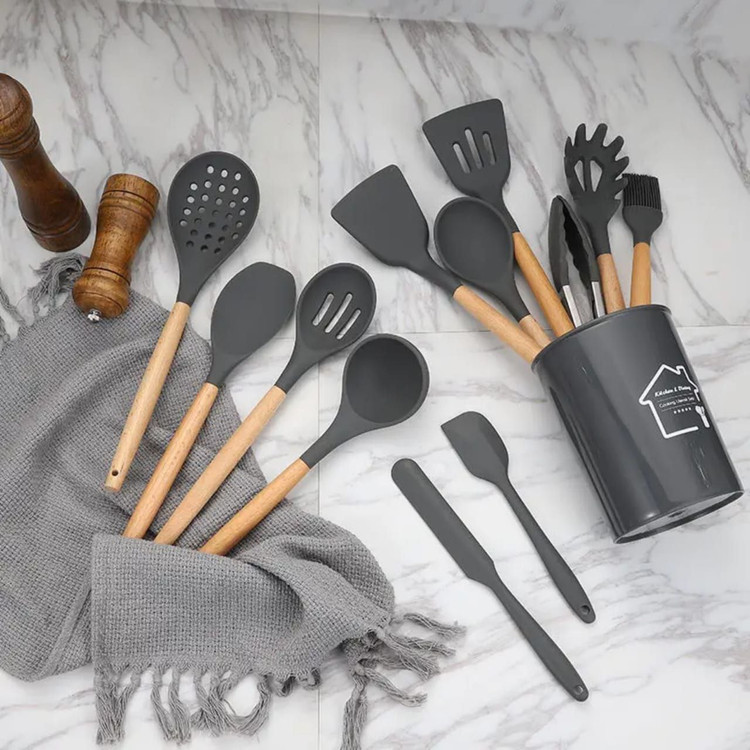 ست کفگیر ملاقه سیلیکونی 12 پارچه برند KITCHEN SIT