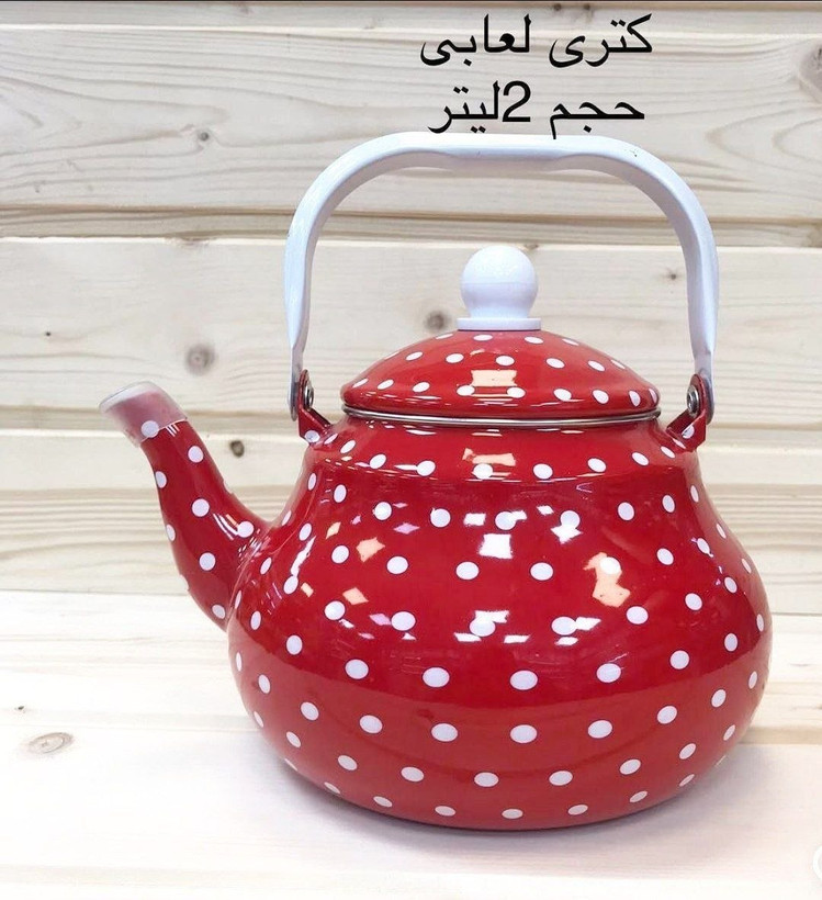 کتری لعابی خالدار قرمز