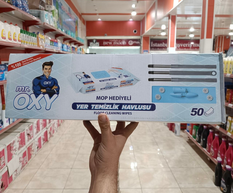 ست تی دسته دار و دستمال مرطوب مخصوص تی برند مستر اوکسی Mr. Oxy