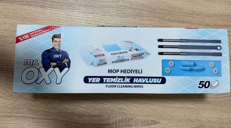 ست تی دسته دار و دستمال مرطوب مخصوص تی برند مستر اوکسی Mr. Oxy