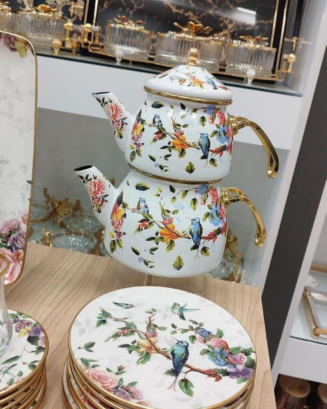 عصرانه خوری ۱۵ پارچه آبی و گنجشک برند GÖNÜL دو طرح SPRING / FLORES