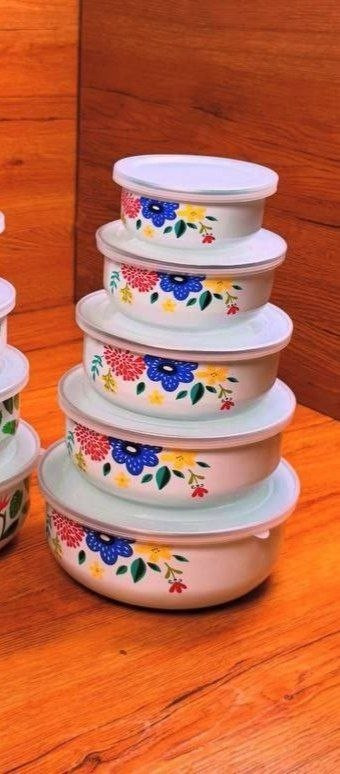 ظرف نگهدارنده لعابی پنج تایی گلدار