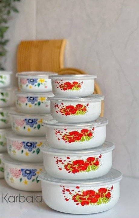 ظرف نگهدارنده لعابی پنج تایی گلدار