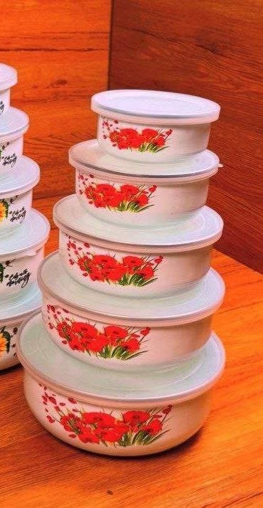 ظرف نگهدارنده لعابی پنج تایی گلدار