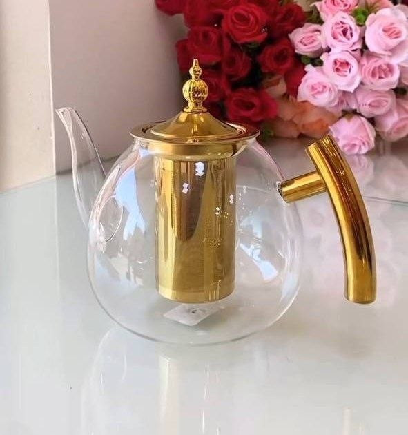 قوری پیرکس دسته طلایی