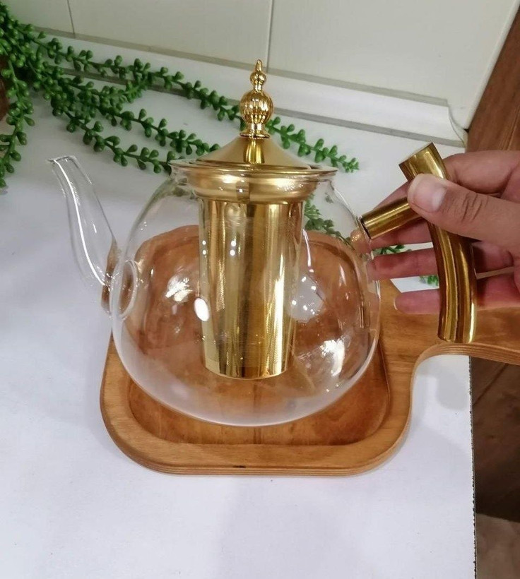 قوری پیرکس دسته طلایی