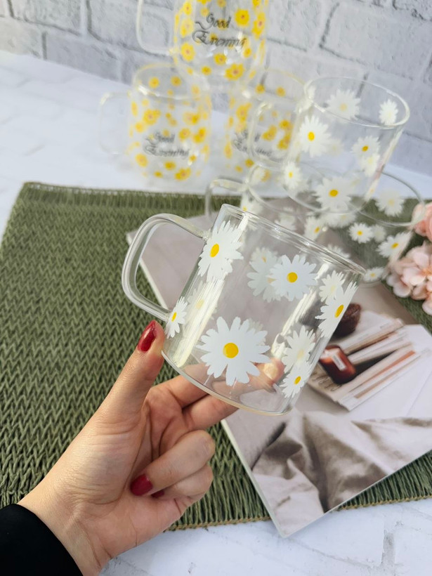 ماگ تک جداره شیشه ای گل بابونه
