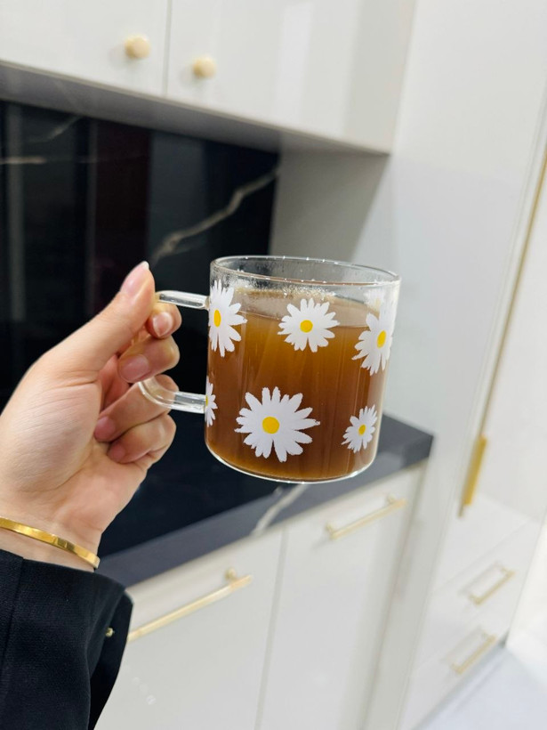 ماگ تک جداره شیشه ای گل بابونه