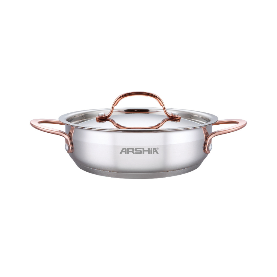 ماهیتابه استیل ۳۲ سانت دو دسته دو درب (استیل و شیشه ای ) عرشیا ARSHIA مدل SS014-3315