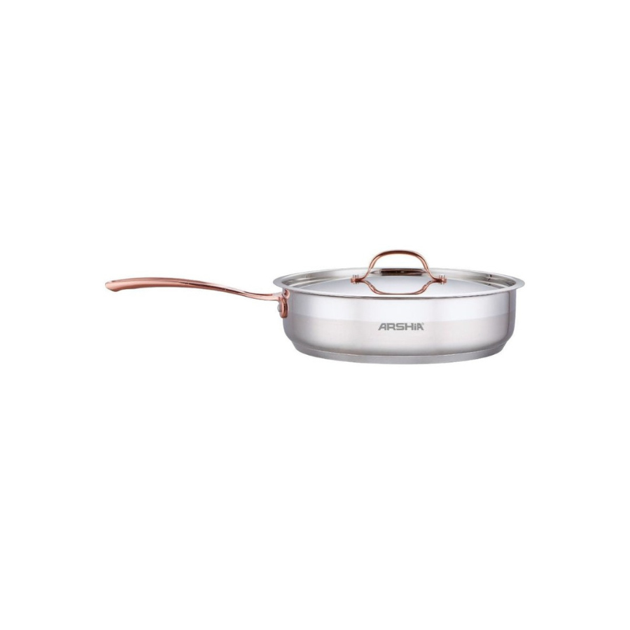 ماهیتابه استیل ۲۸ سانت تک دسته دو درب دسته مسی عرشیا ARSHIA مدل SS014-2980