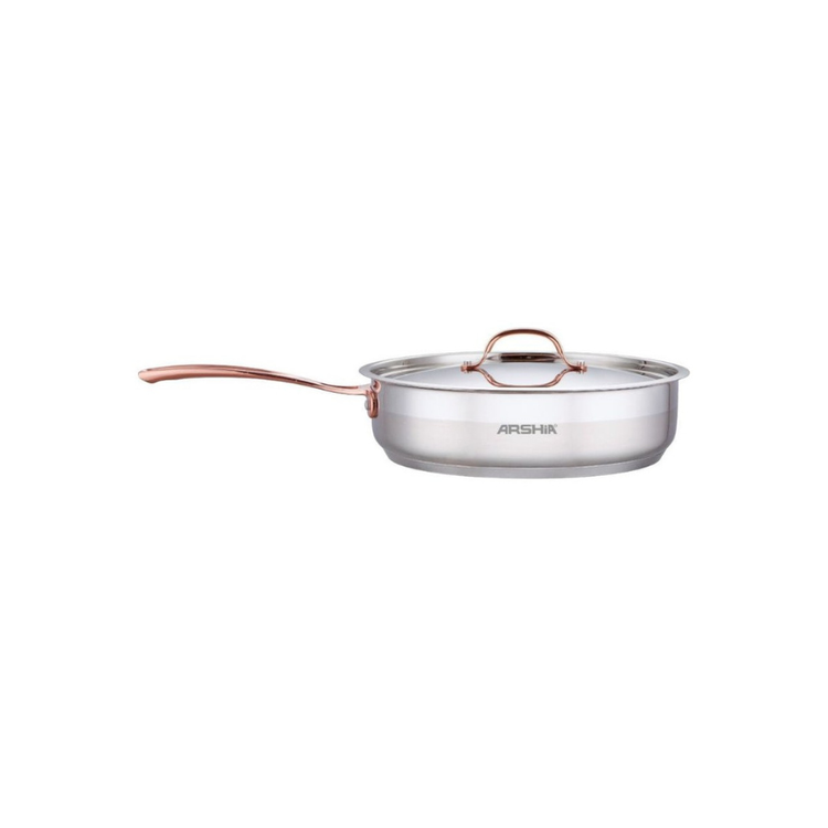ماهیتابه استیل ۲۸ سانت تک دسته دو درب دسته مسی عرشیا ARSHIA مدل SS014-2980