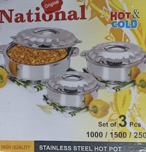 ظرف گرم نگهدارنده غذا برند ناسیونال 1000-1500-2500 سه عددی