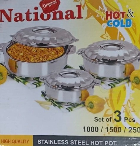 ظرف گرم نگهدارنده غذا برند ناسیونال 1000-1500-2500 سه عددی