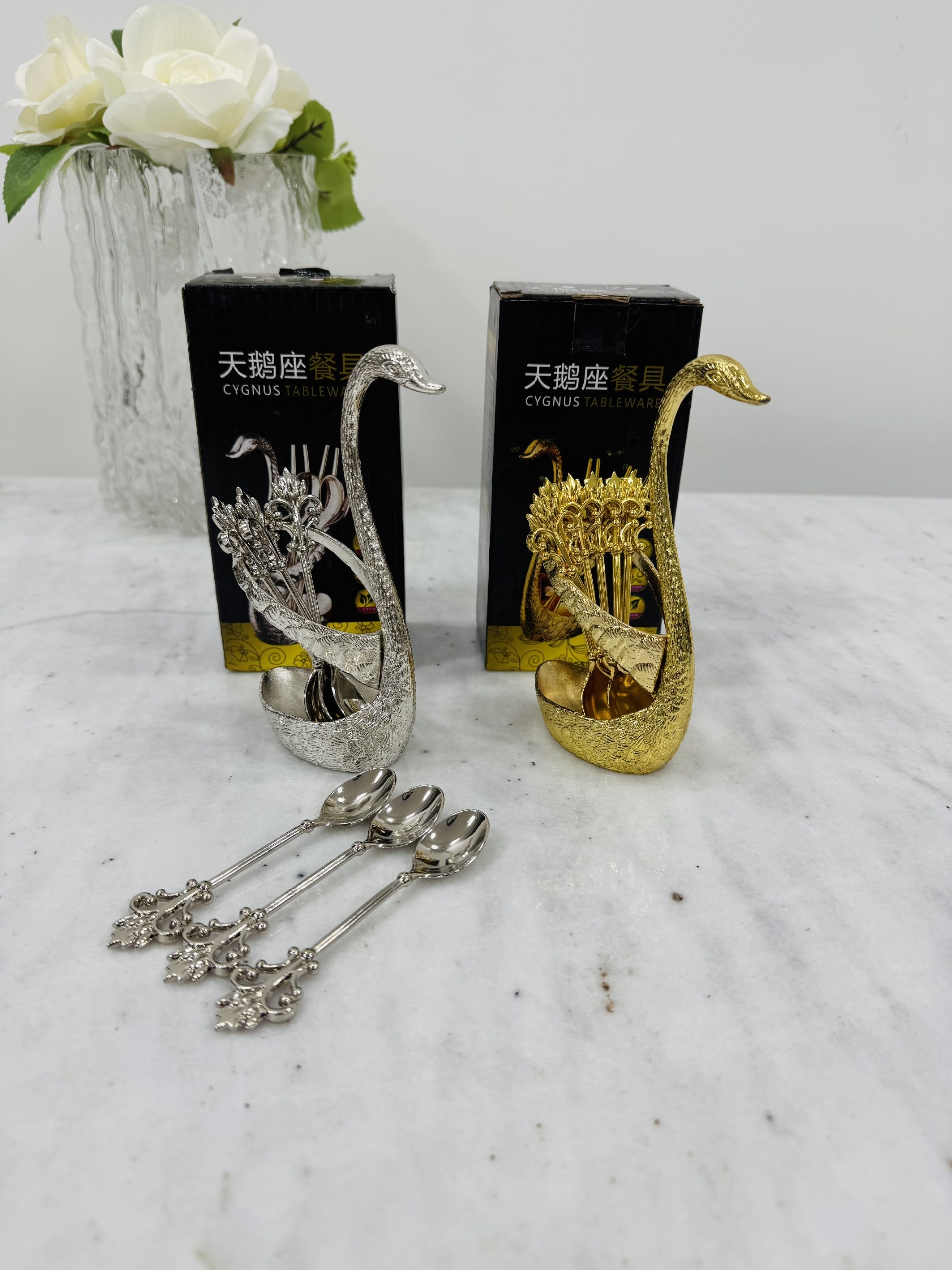 ست قاشق چای خوری طرح قو