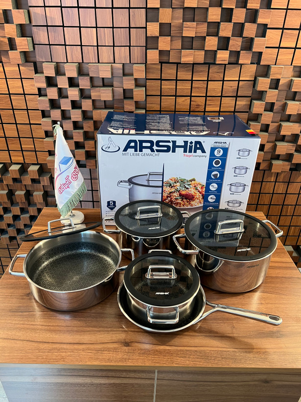 سرویس قابلمه 9 پارچه استیل کف لیزری عرشیا ARSHIA مدل SS050-3543