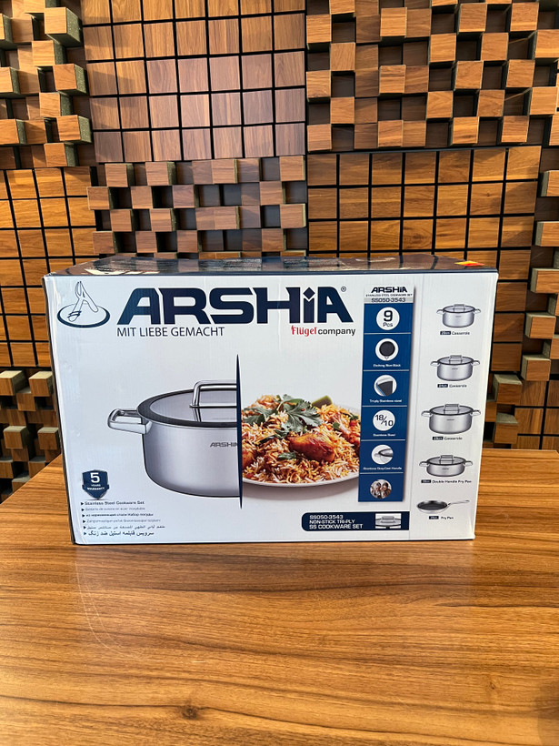 سرویس قابلمه 9 پارچه استیل کف لیزری عرشیا ARSHIA مدل SS050-3543